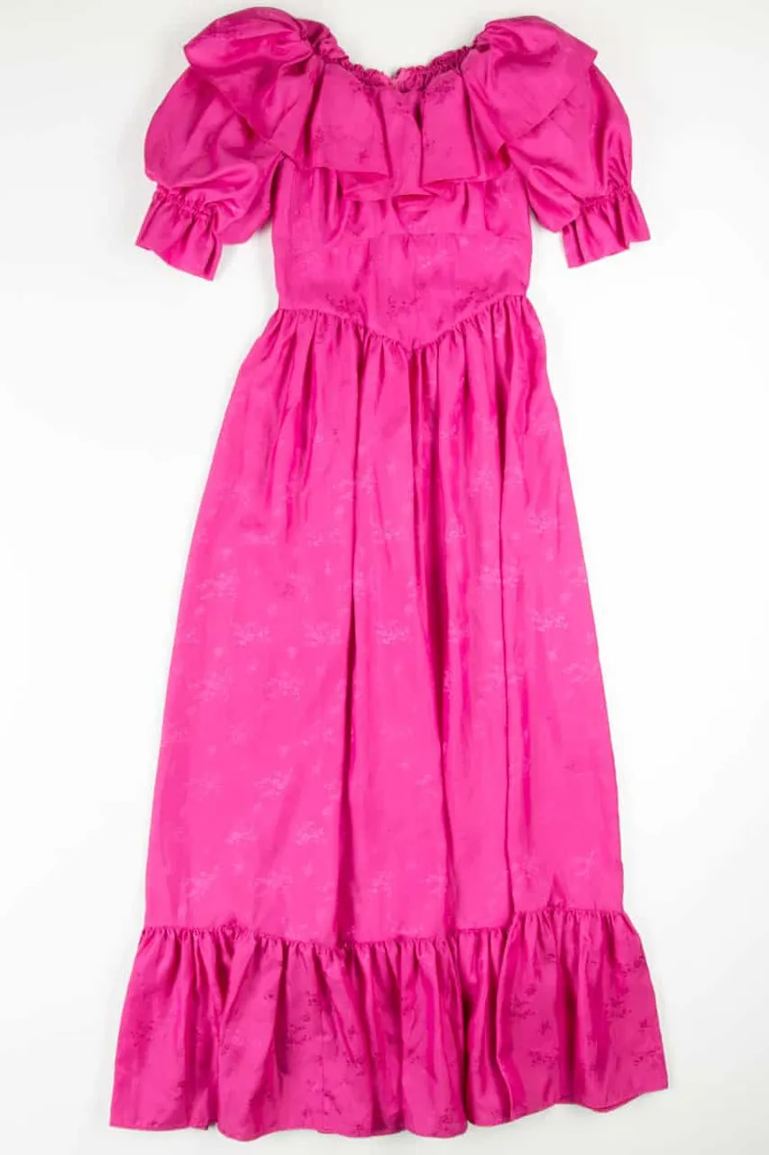 Vintage Fuchsia Puffy Sleeve Prom Dress