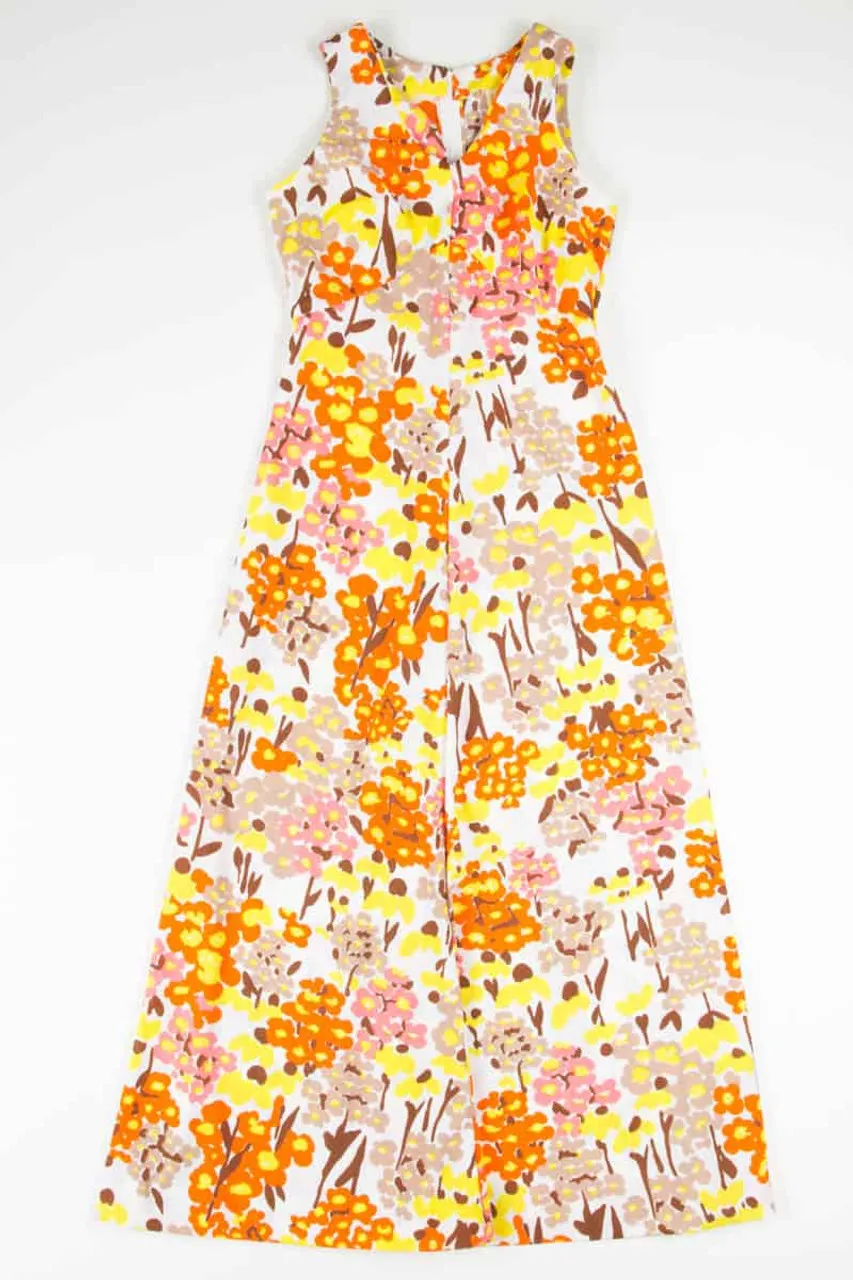 Vintage Orange Floral Maxi Dress