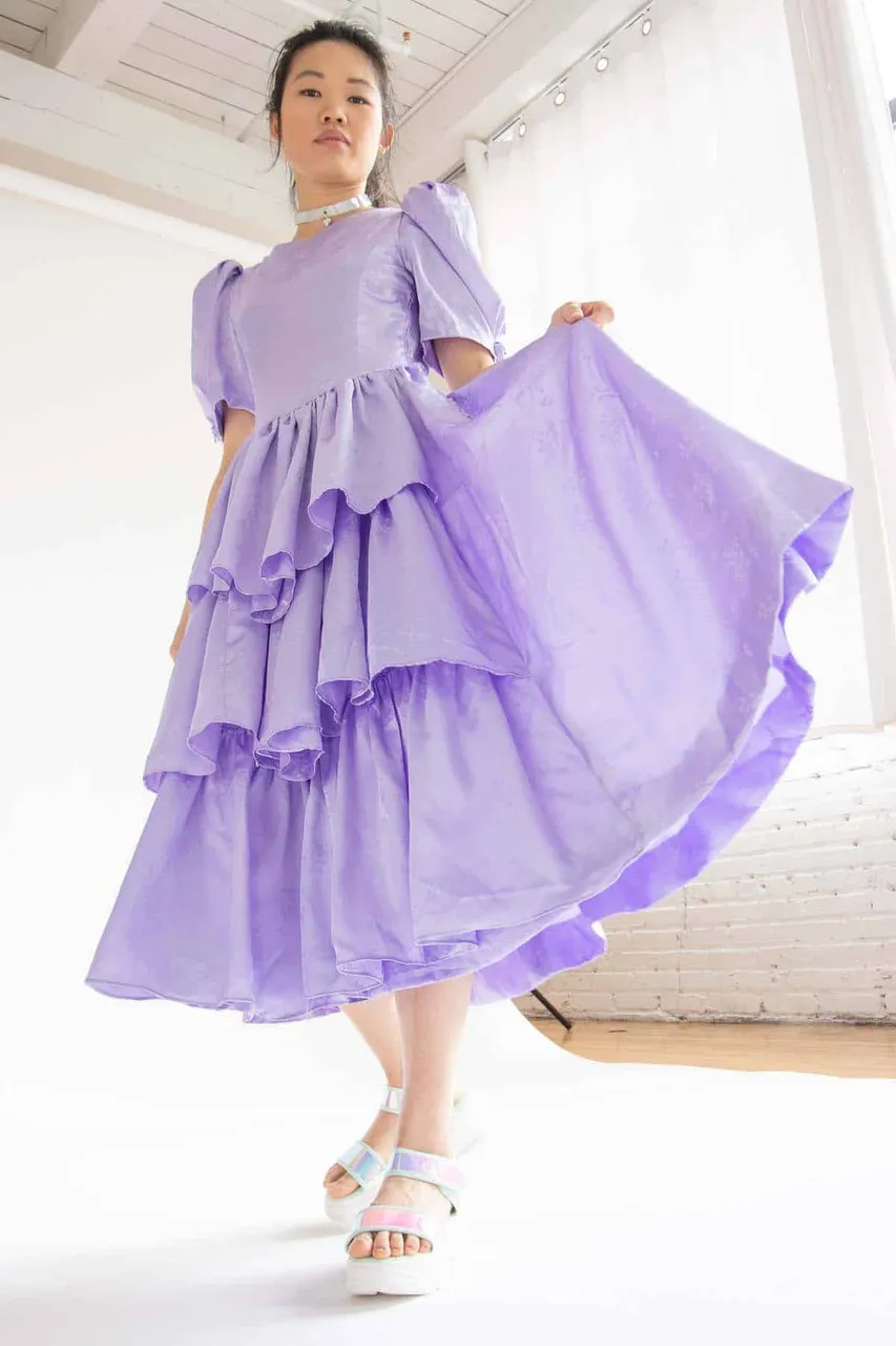 Vintage Purple Poof Sleeve Prom Dress