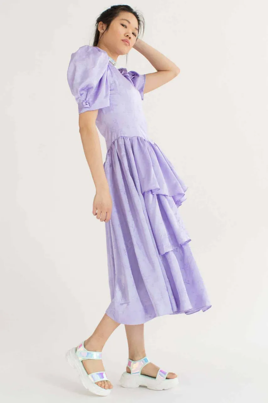 Vintage Purple Poof Sleeve Prom Dress