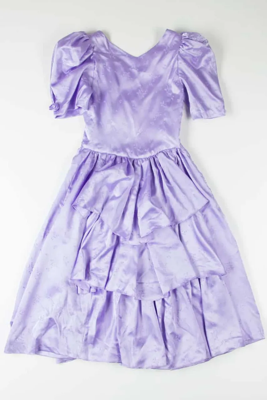 Vintage Purple Poof Sleeve Prom Dress