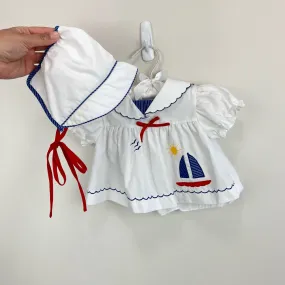 Vintage Sailboat Dress & Bonnet 3-6 Months