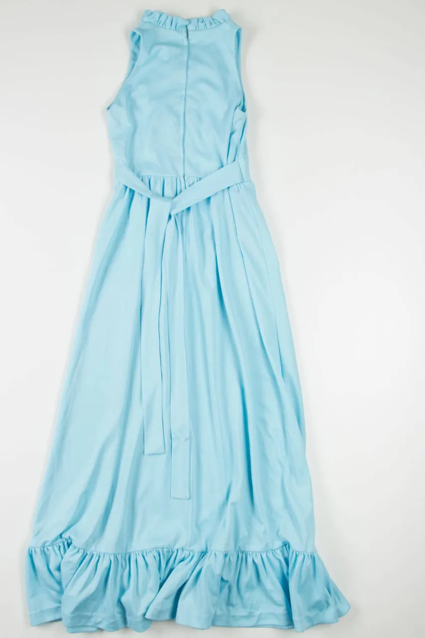 Vintage Sky Blue Ruffle Maxi Dress