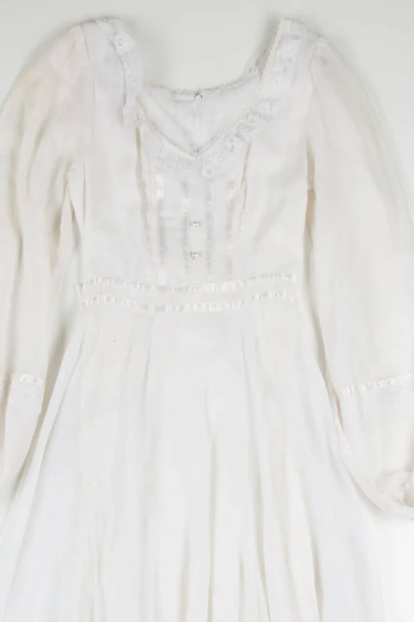 Vintage White Dotted Lace Trim Prairie Dress