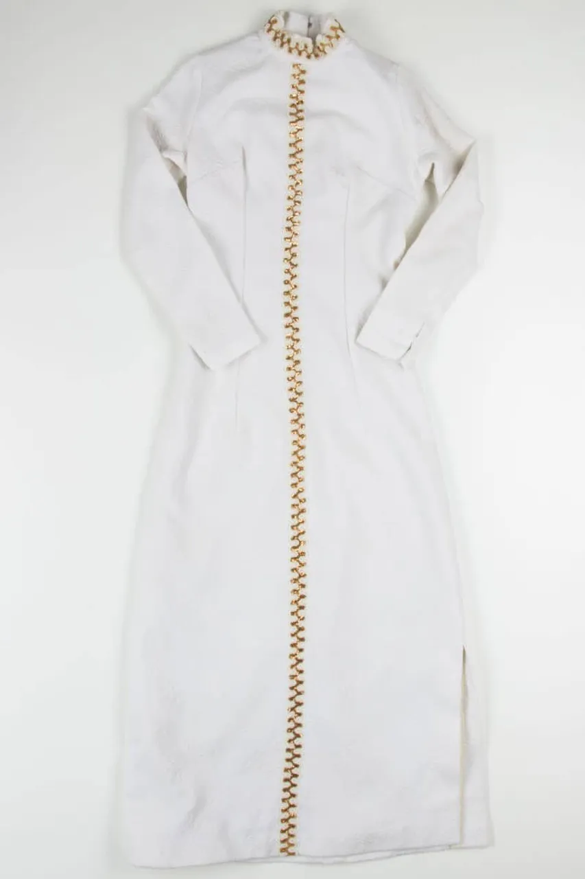 Vintage White High Neck Beaded Dress