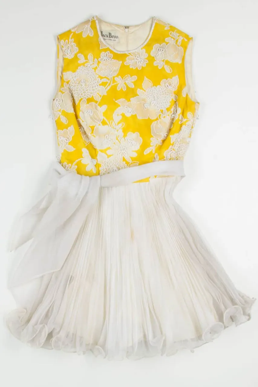 Vintage Yellow Floral Beaded Dress