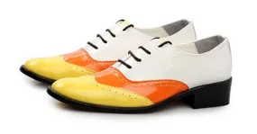 White Orange Patent Pointed Head Lace Up Mens Oxfords Shoes