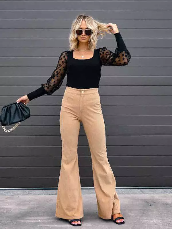 Wide Leg Flared Corduroy Women Pants