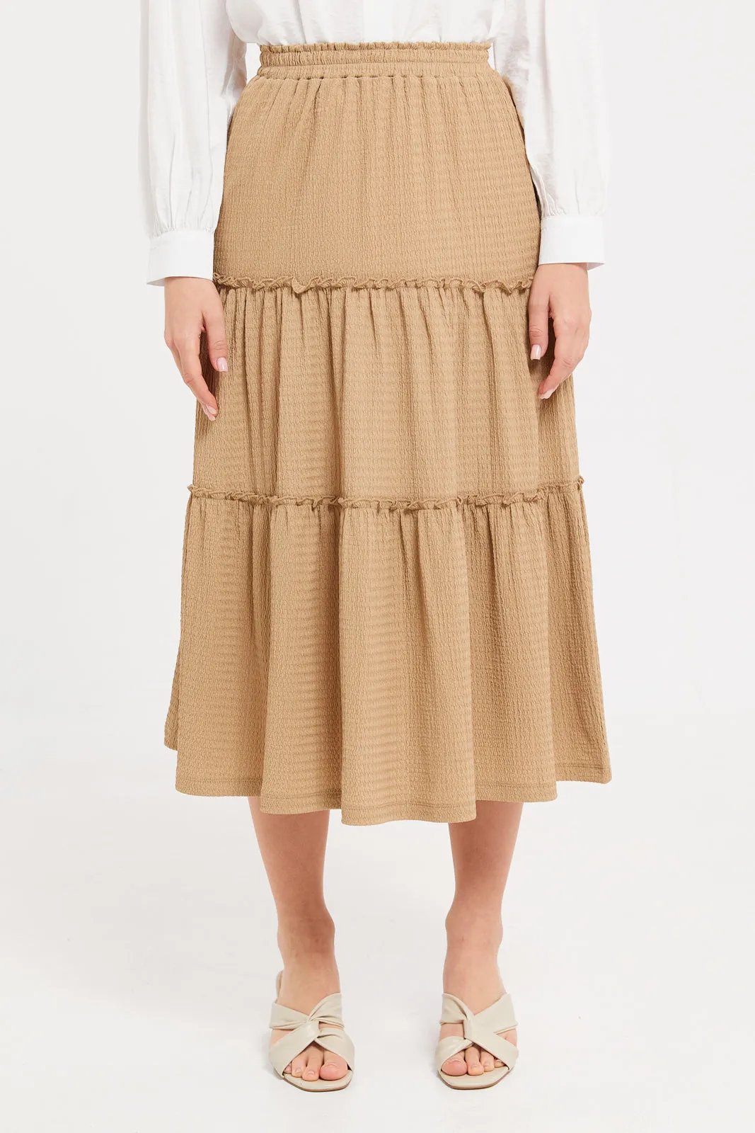 Women Beige Tiered A-Line Skirt