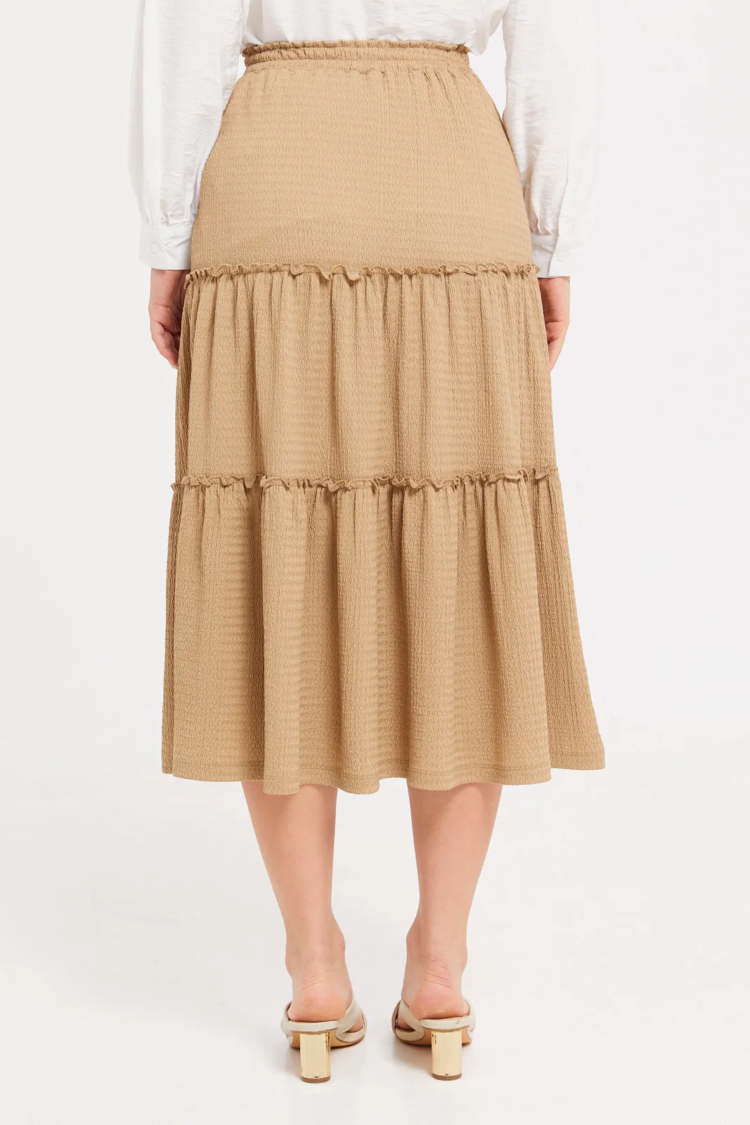 Women Beige Tiered A-Line Skirt