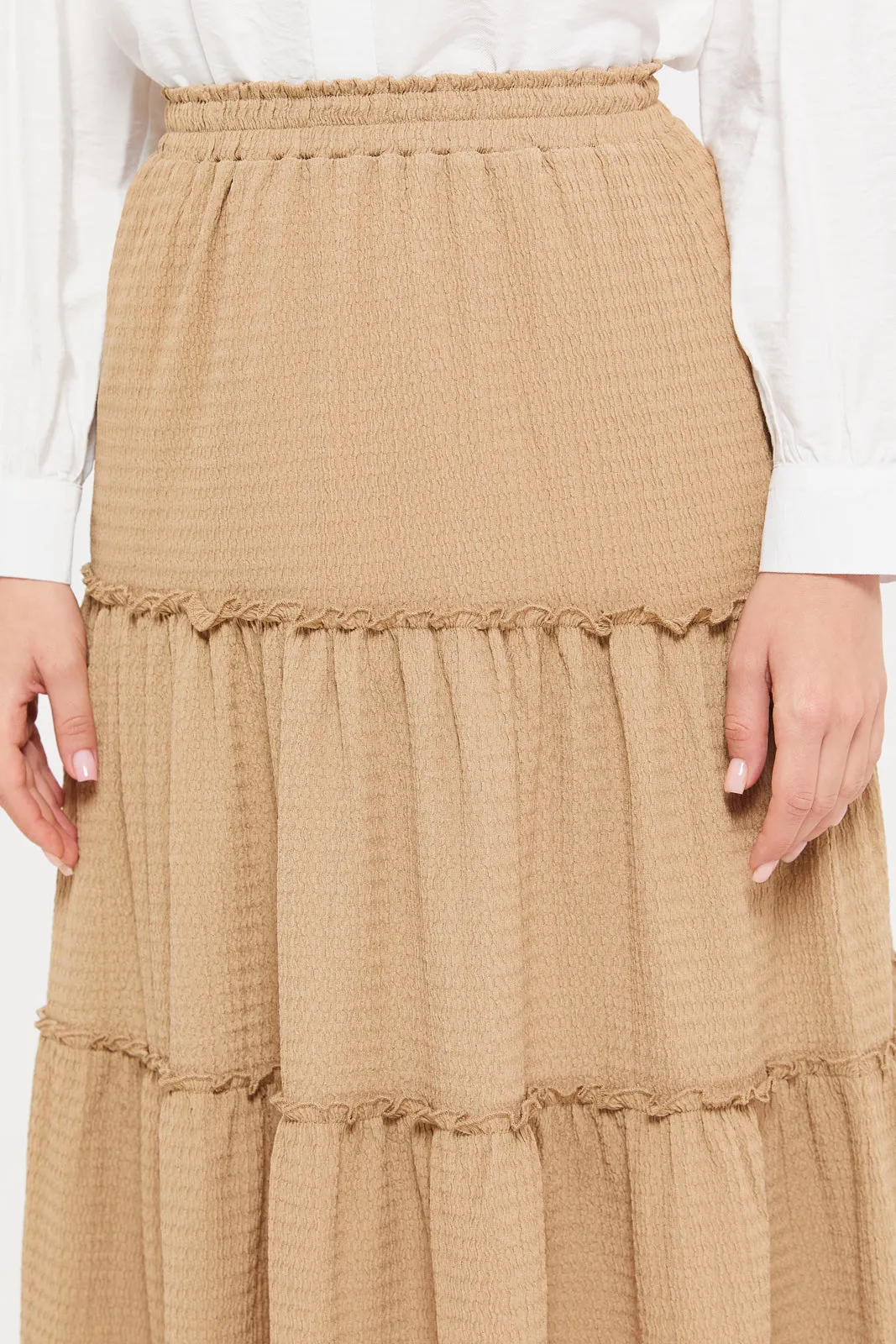 Women Beige Tiered A-Line Skirt