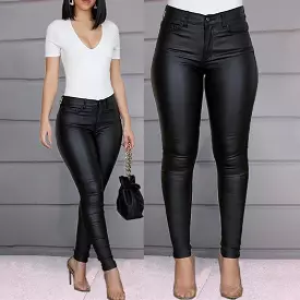 Women Pants All Match Stretchy Close Fit Faux Leather Girl Pants for Lady