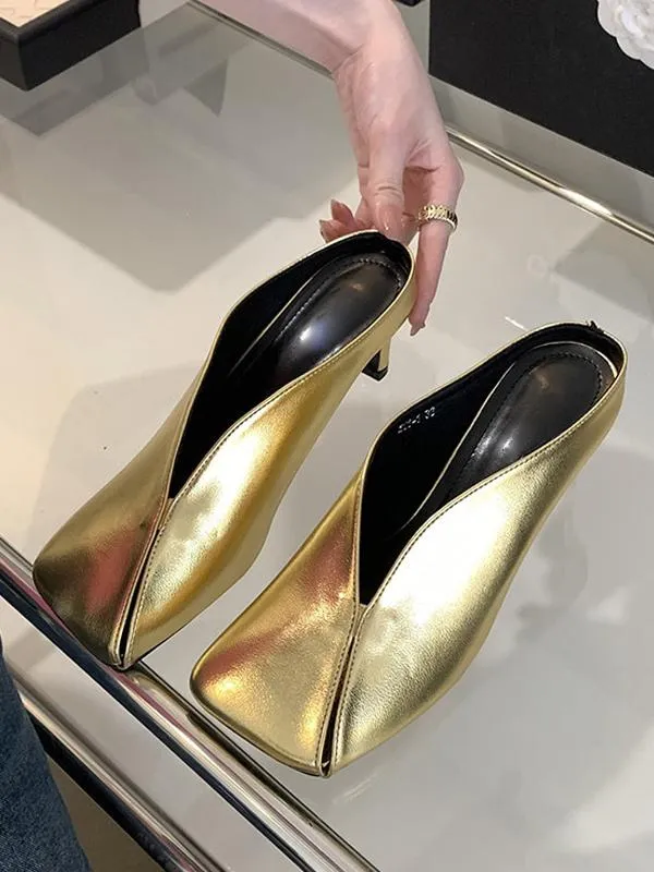 Women's Metallic Mules Champagne Stiletto Heel Mules