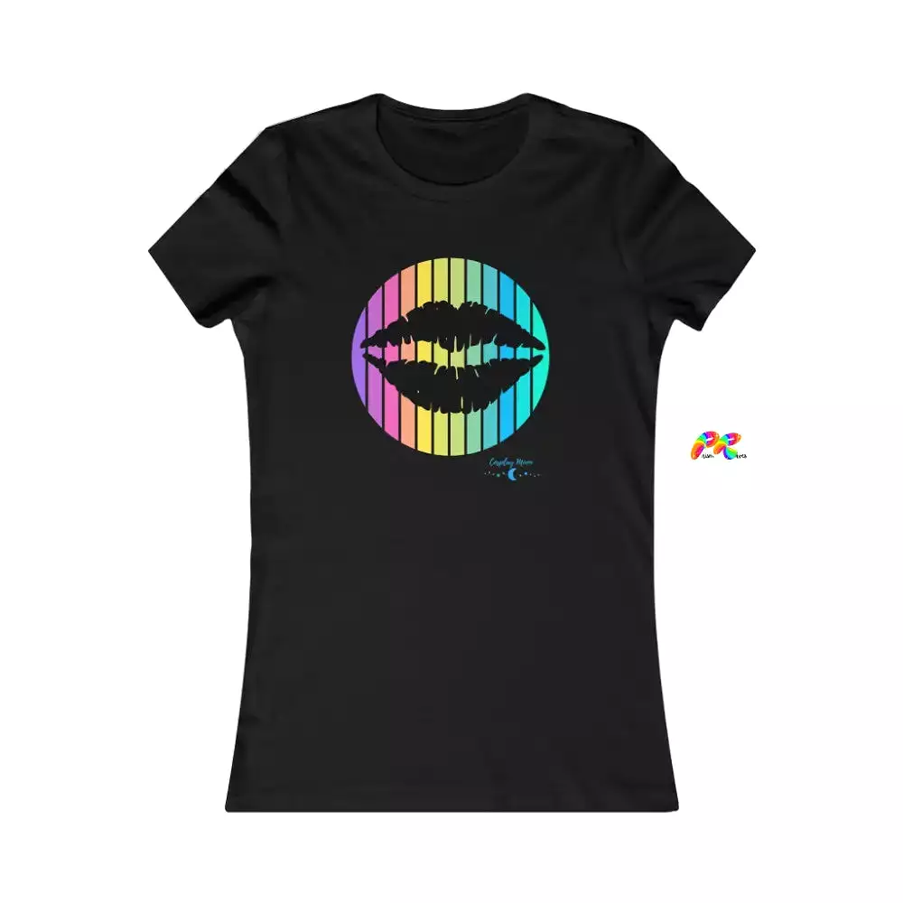 Women's Slim Fit T-Shirt With Lips in a Rainbow Circle