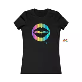 Women's Slim Fit T-Shirt With Lips in a Rainbow Circle