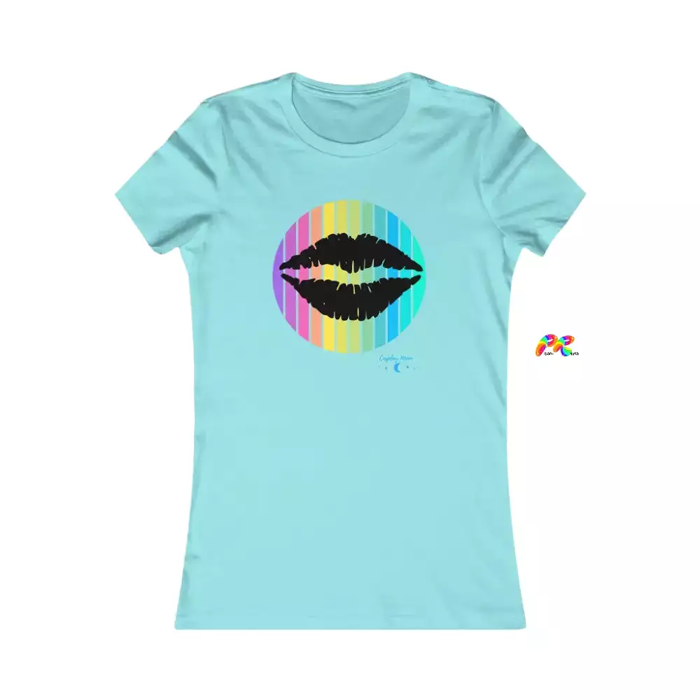 Women's Slim Fit T-Shirt With Lips in a Rainbow Circle