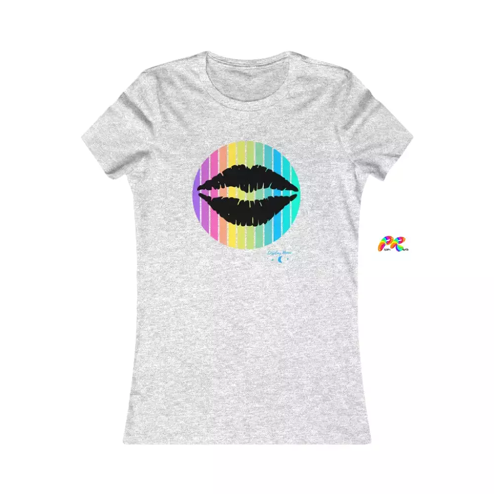 Women's Slim Fit T-Shirt With Lips in a Rainbow Circle