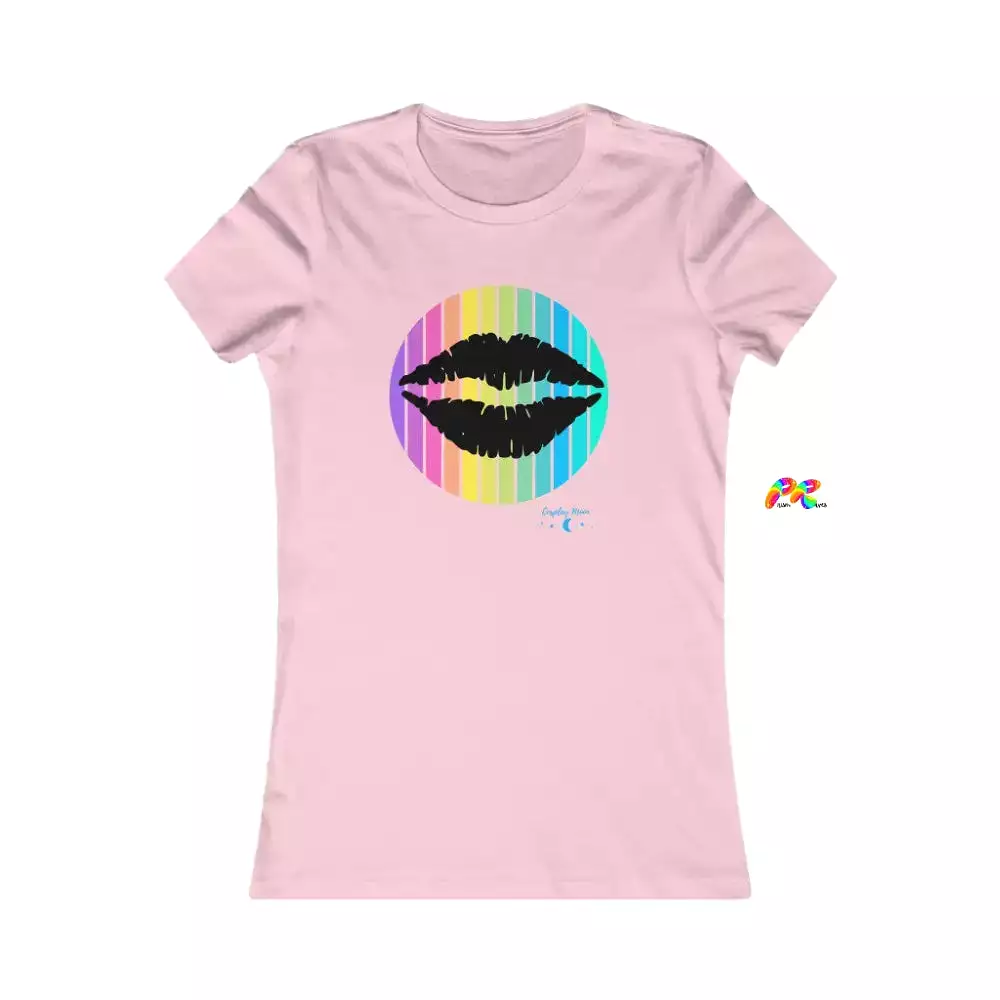 Women's Slim Fit T-Shirt With Lips in a Rainbow Circle