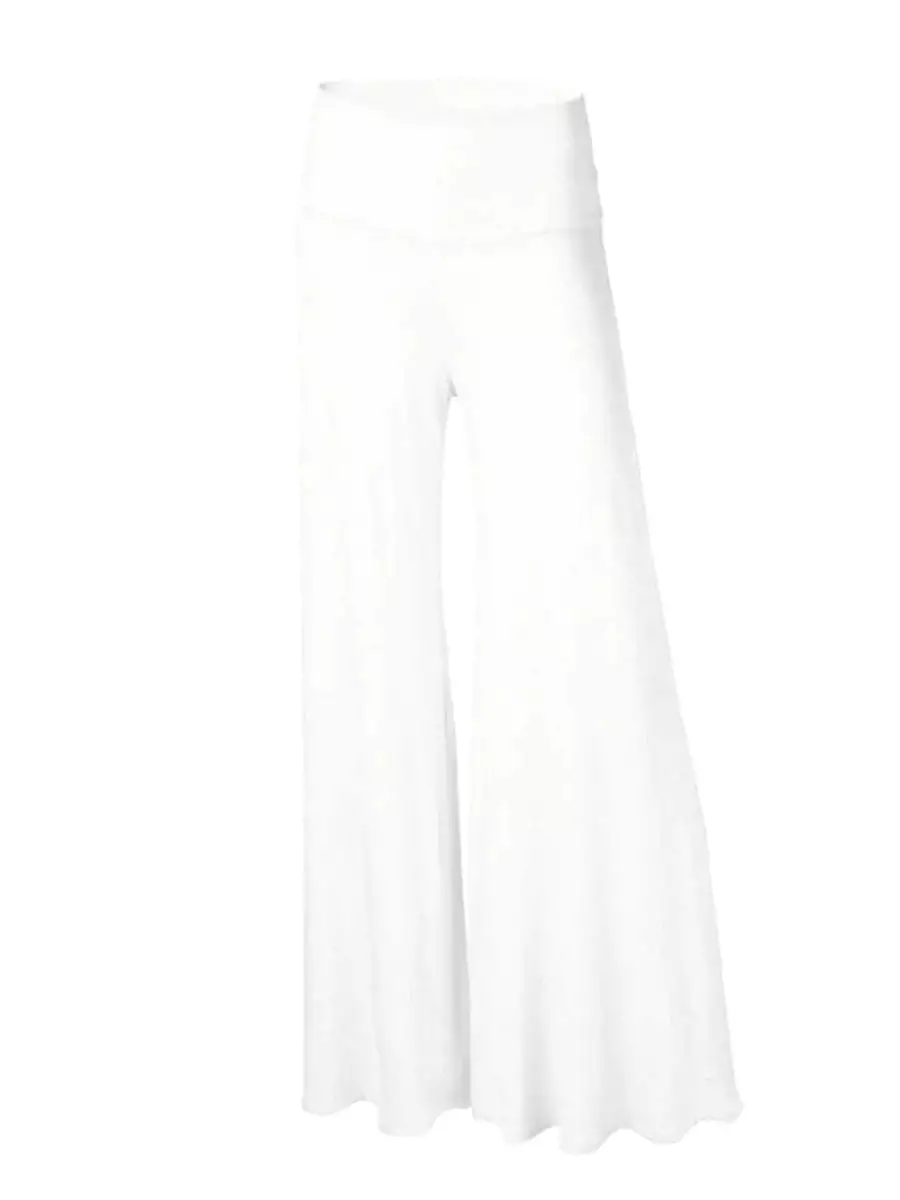 Women's Stylish Wide Leg Faux Linen Pants with High Waist and Drawstring - Black/White S-M