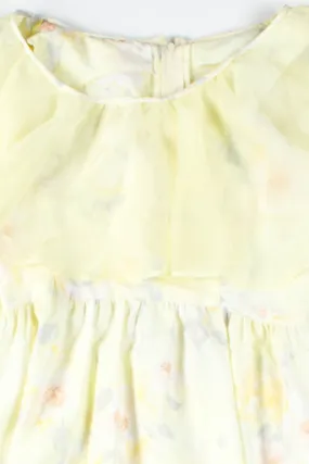 Yellow Mesh Ruffle Floral Vintage Dress